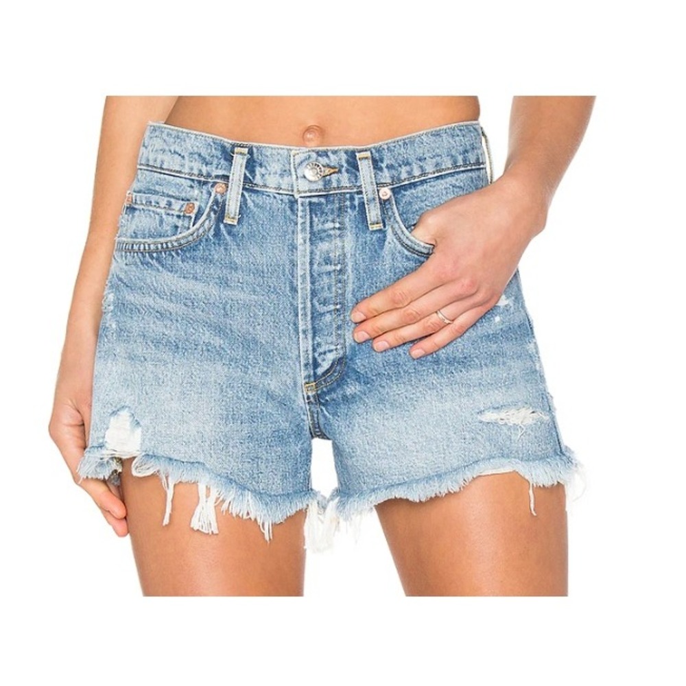 AGOLDE Parker Vintage Cutoff Shorts Distressed‎ Light Wash High Rise Denim, 33